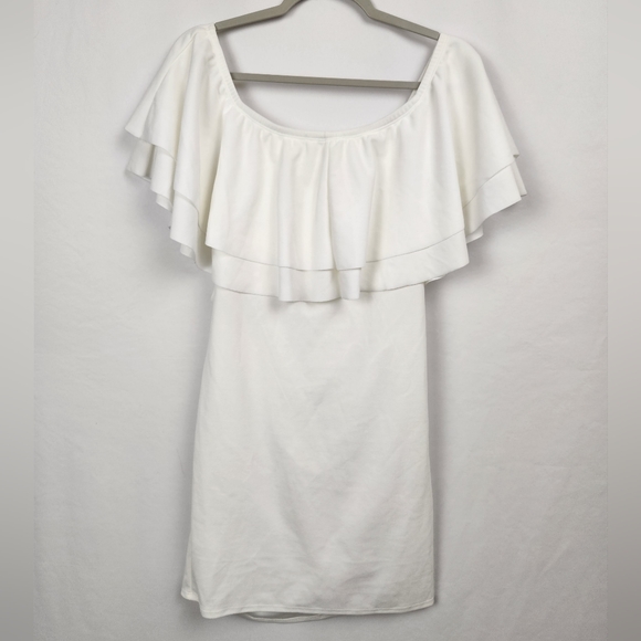 NWOT MYbump Double Layer Ruffle Maternity Dress White Size Large - Picture 2 of 10